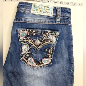 Grace in LA Blue Embroidered Cropped Jeans